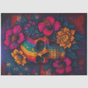 Papier Mousseline Skull of Colors and Blooms Decoupage Paper - LGBTQ