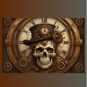 Papier Mousseline Skull Steampunk with clock tissue paper v5