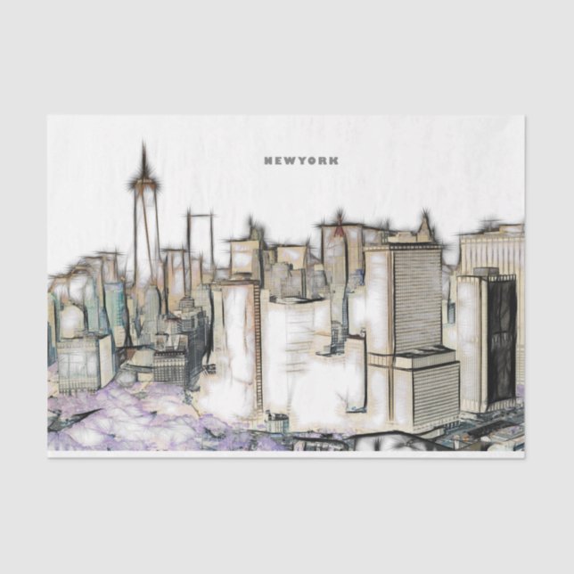 Papier Mousseline Skyline Noir Et Blanc New York City Dessin (Recto)