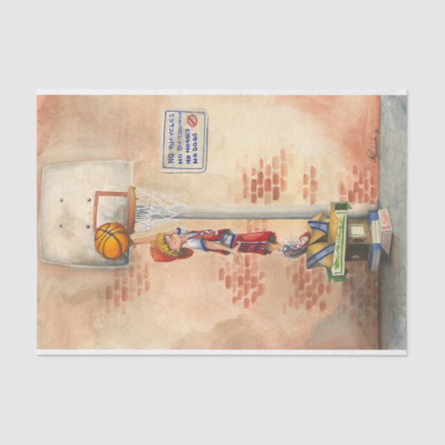 Papier Mousseline Slam Dunk sur le plateau de basket par Jay Throckm (Recto)