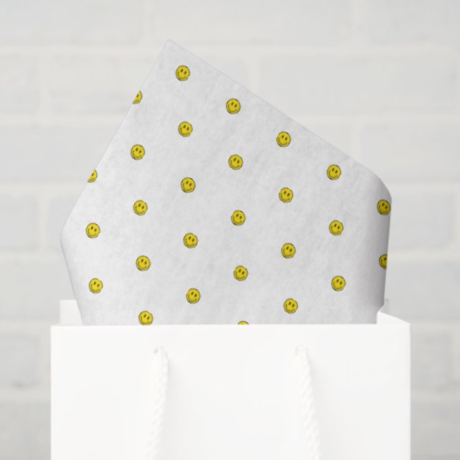Papier Mousseline Smile Face Polka Dot Emojis Joyeux Jaune Fun (Sac cadeau)