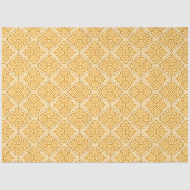 Papier Mousseline Smooth Arabesque - Motif géométrique neutre miel (Recto)