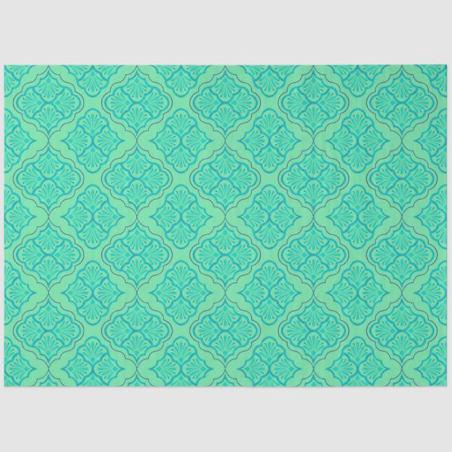 Papier Mousseline Smooth Arabesque - Motif géométrique Seafoam (Recto)