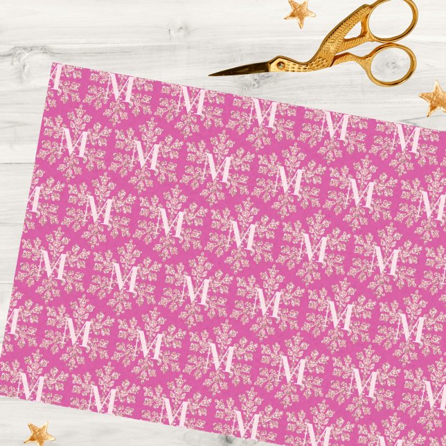 Papier Mousseline Snowflake Berry Bling Russe Motif Monogramme (Add this dark pink and faux glitter snowflake tissue paper to your Christmas gift wrapping supplies)