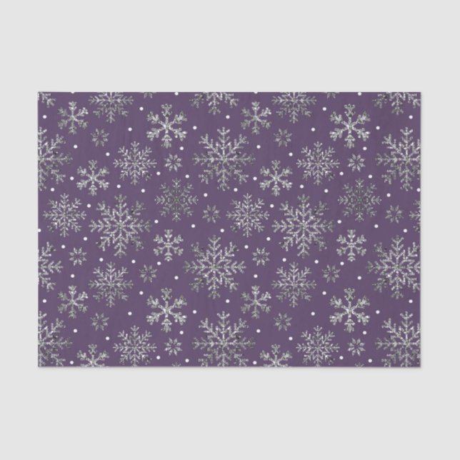 Papier Mousseline Snowflakes argenté violet Motif (Recto)