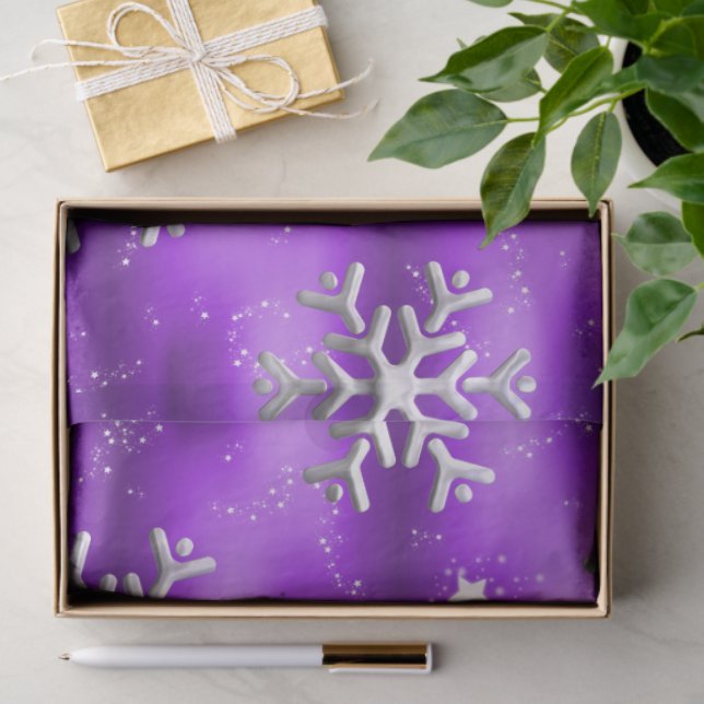 Papier Mousseline Snowflakes et étoiles de Noël sur violet (Cadeau)