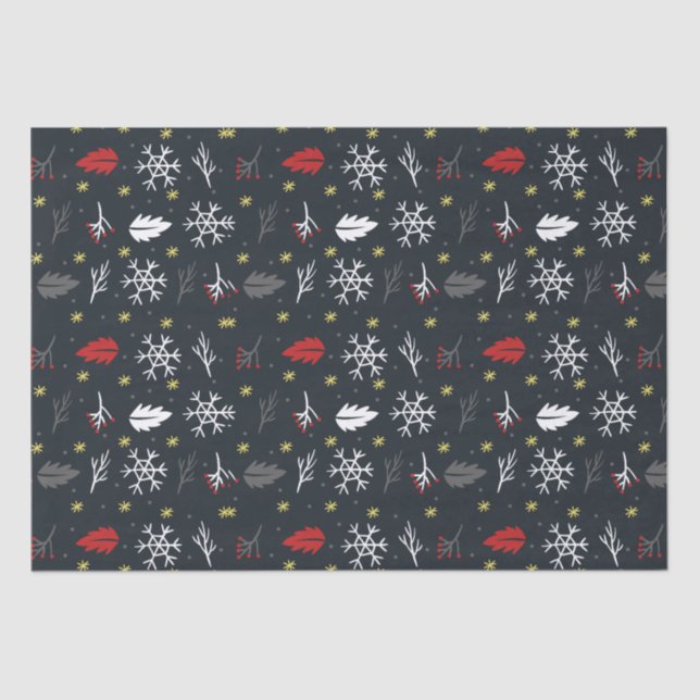 Papier Mousseline Snowflakes et Feuilles de Noël avec noir (Recto)