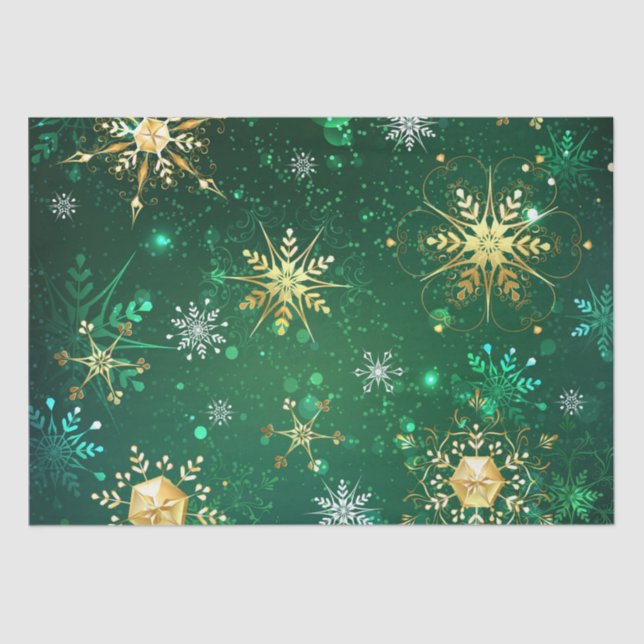 Papier Mousseline Snowflakes Gold Green Noël cadeau de Noël (Recto)