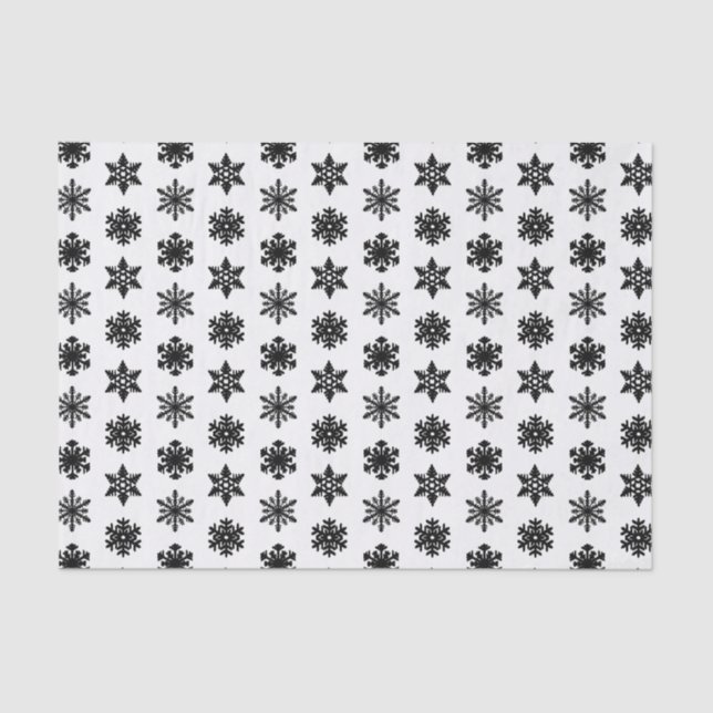 Papier Mousseline Snowflakes Ikat - Blanc et noir (Recto)