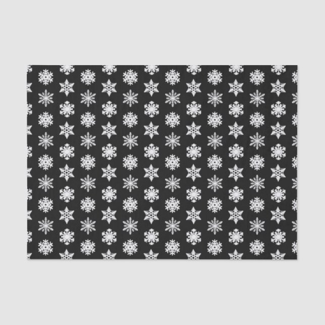 Papier Mousseline Snowflakes Ikat - Noir et blanc (Recto)