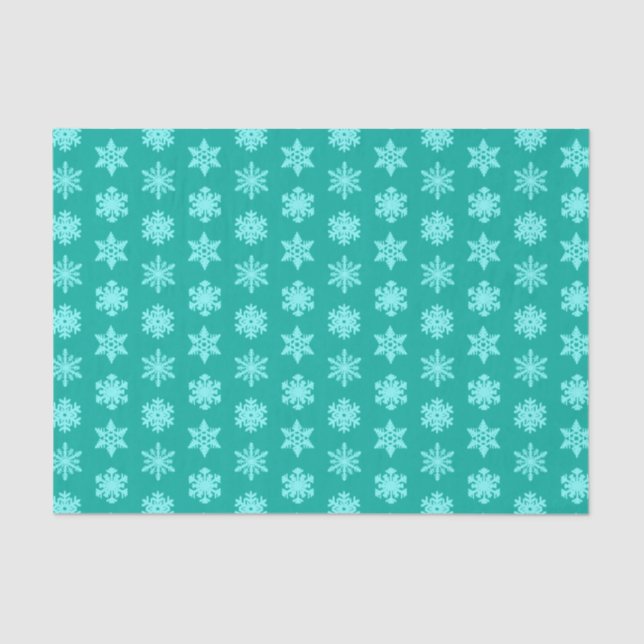 Papier Mousseline Snowflakes Ikat - Turquoise et aqua (Recto)