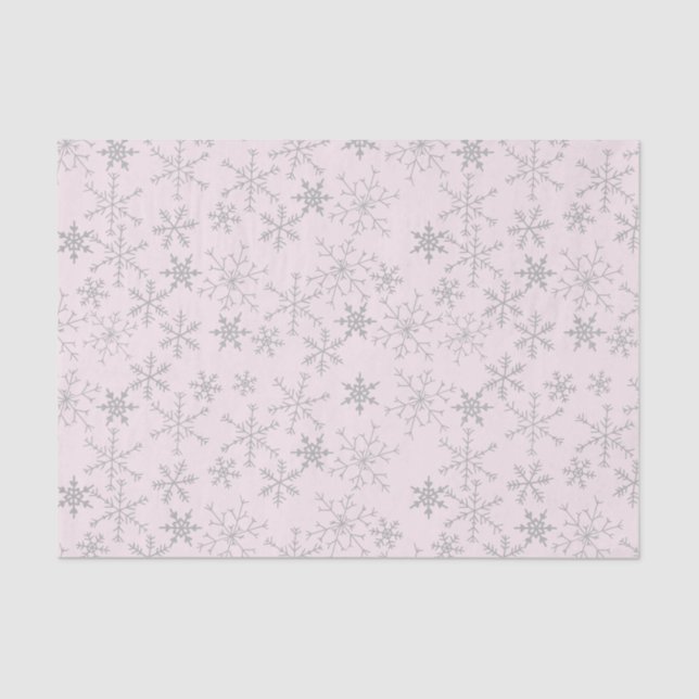 Papier Mousseline Snowflakes Motif Pink and Silver Winter Holiday (Recto)