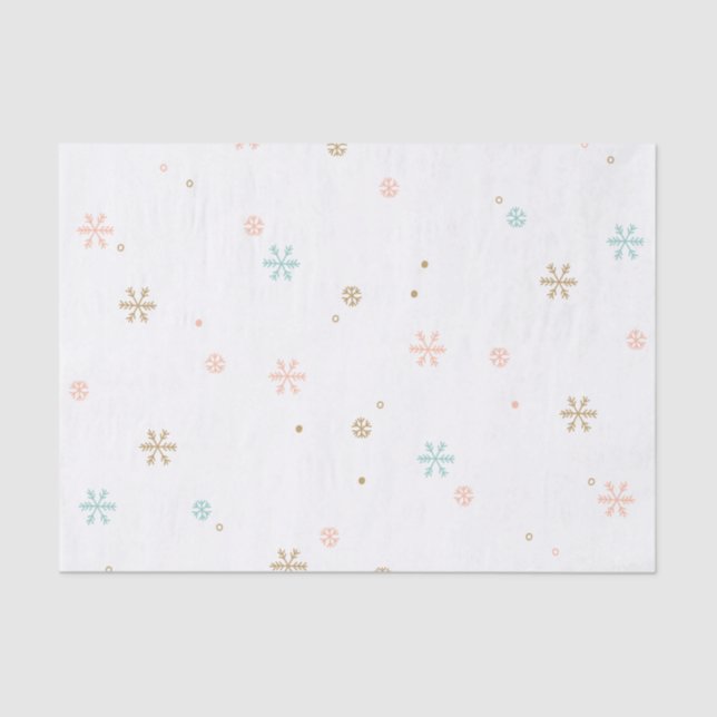 Papier Mousseline Snowflakes Pastel Coral Rose Turquoise (Recto)