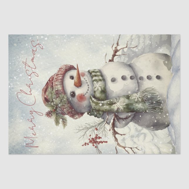 Papier Mousseline Snowman Aquarelle hiver Noël Papier Tissu (Recto)