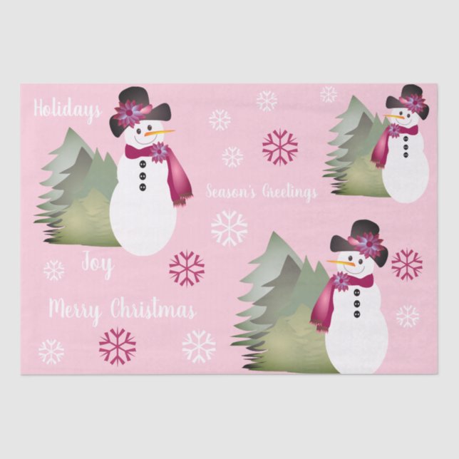 Papier Mousseline Snowman avec rose et vert (Recto)
