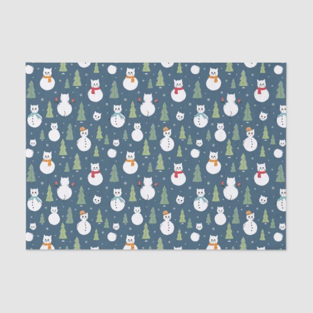 Papier Mousseline Snowman Cats Motif de vacances (Recto)