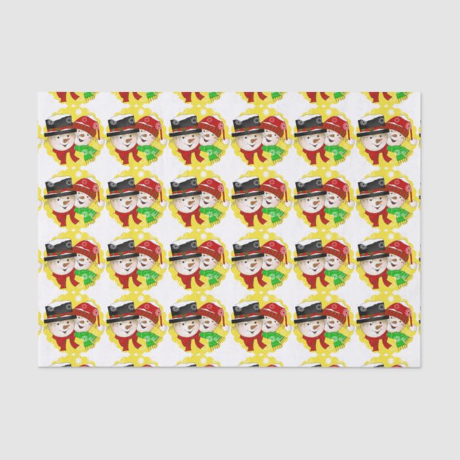 Papier Mousseline Snowman Couple Holiday Tissu Paper (Recto)