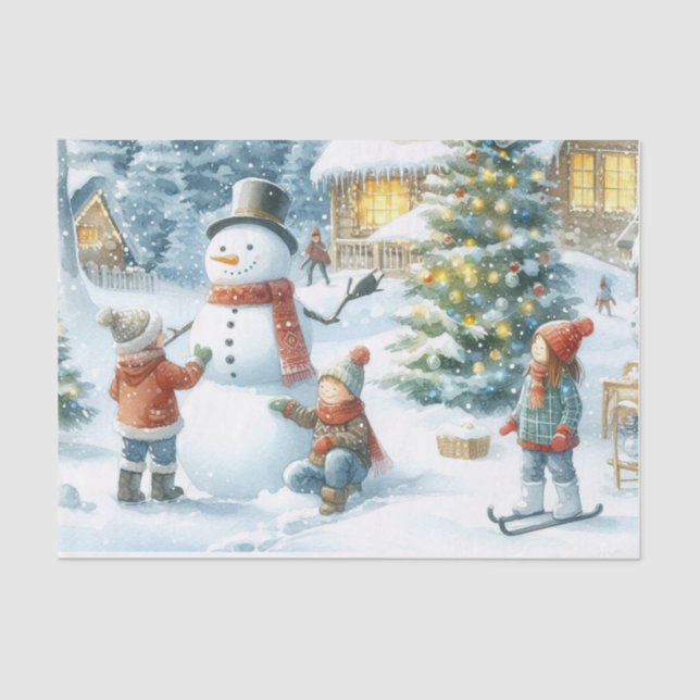 Papier Mousseline Snowman de Noël rétro et enfants (Recto)