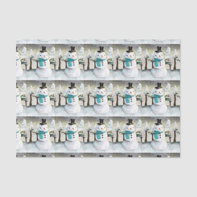 Papier Mousseline Snowman en hiver sur la scène de Noël (Recto)