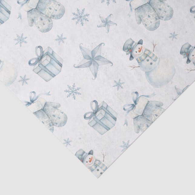 Papier Mousseline Snowman & Mittens Tissue Paper – Blue Winter Gift  (Détail)