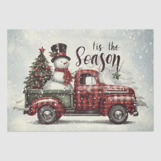 Papier Mousseline Snowman Plaid Truck Watercolor Winter Christmas (Recto)