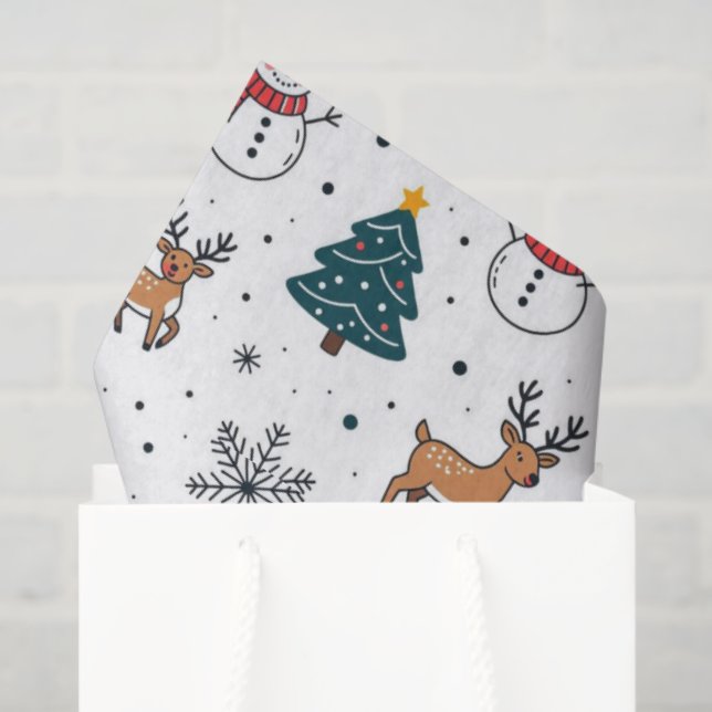 Papier Mousseline Snowman Reindeer Motif d'arbre de Noël (Sac cadeau)