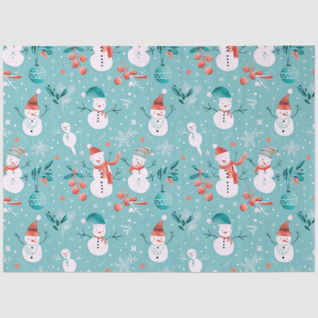Papier Mousseline Snowmen Berries Snowflakes Verdure Noël (Recto)