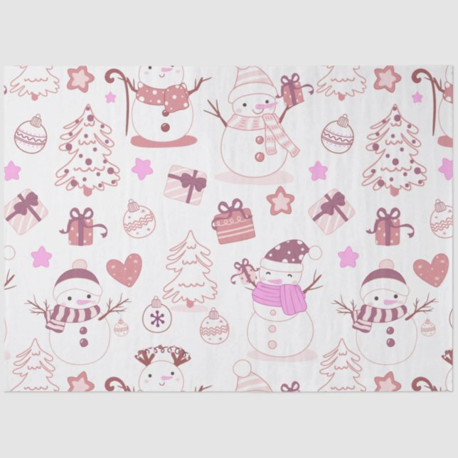 Papier Mousseline Snowmen Noël Arbres Ornements Coeurs Noël (Recto)
