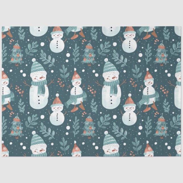 Papier Mousseline Snowmen Snow Trees verdure Noël (Recto)