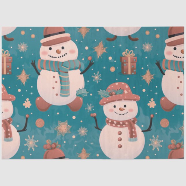 Papier Mousseline Snowmen Snowflakes Cadeaux Purple Grey Noël (Recto)