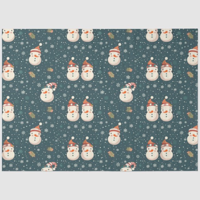 Papier Mousseline Snowmen Snowflakes Verdure Noël (Recto)