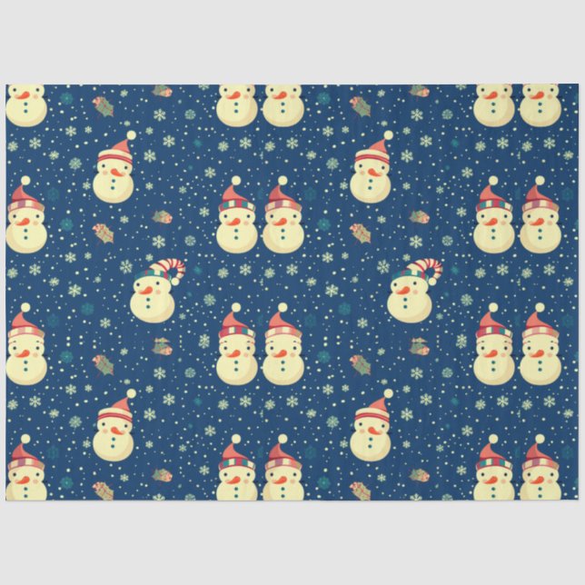 Papier Mousseline Snowmen Snowflakes Verdure Noël (Recto)