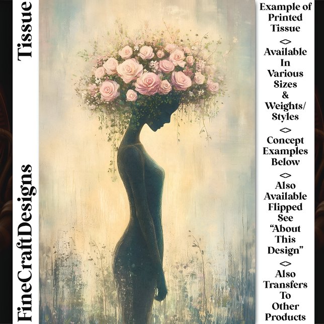 Papier Mousseline Soft Feminine Nature Spirit, Rose CZ3R Decoupage (Créateur téléchargé)