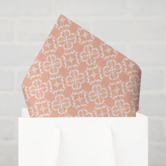 Papier Mousseline Soft Orange & White Floral Lattice Pattern
