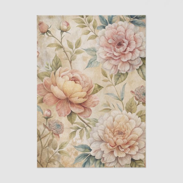 Papier Mousseline Soft Pastel Peony Floral Pattern (Recto)