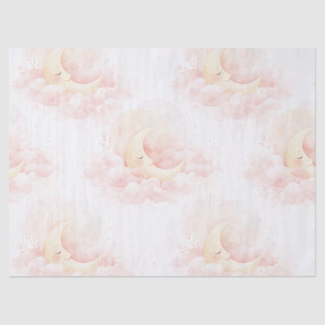 Papier Mousseline Soft Pink Moon Baby Shower Tissue Paper, Celestial (Recto)