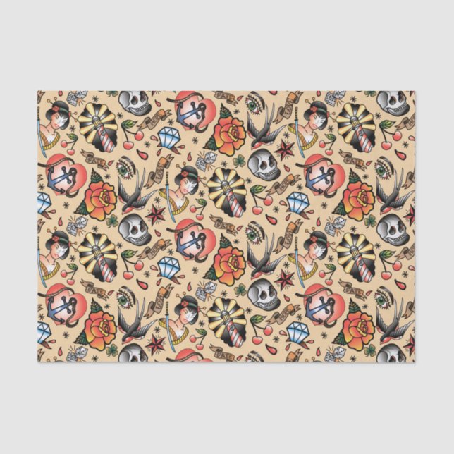 Papier Mousseline Soirée carrelée pour les amateurs de tatouage (Recto)