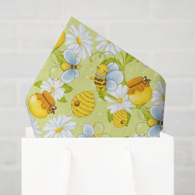 Papier Mousseline Soirée motif d'abeille au miel carrelé (Sac cadeau)