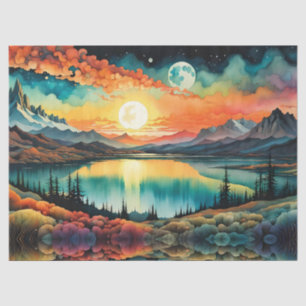 Papier Mousseline Soleil couché alors que la Lune se lève sur les mo
