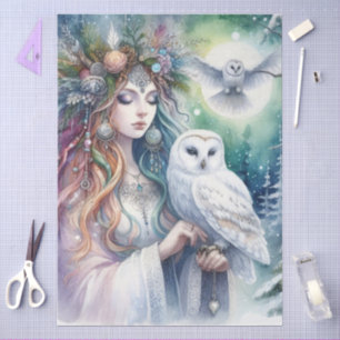 Papier Mousseline Solstice d'Hiver Déesse de la Forêt et Hibou