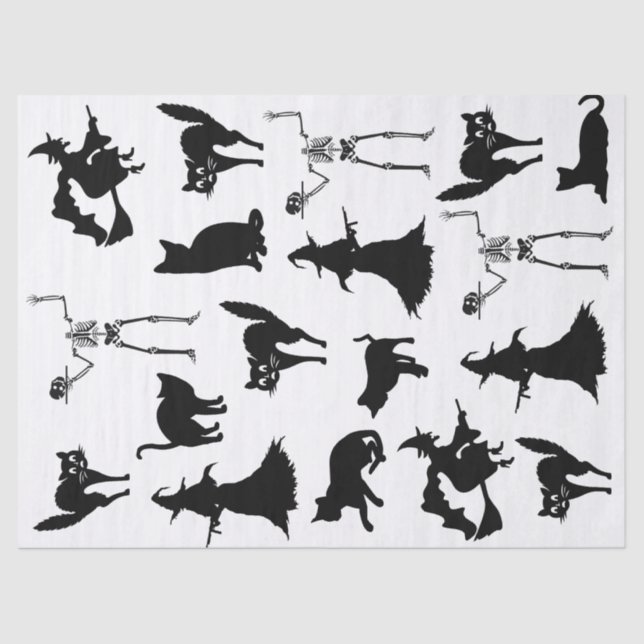 Papier Mousseline Sorcière Chat Noir Skeleton Silhouette Découpage (Recto)