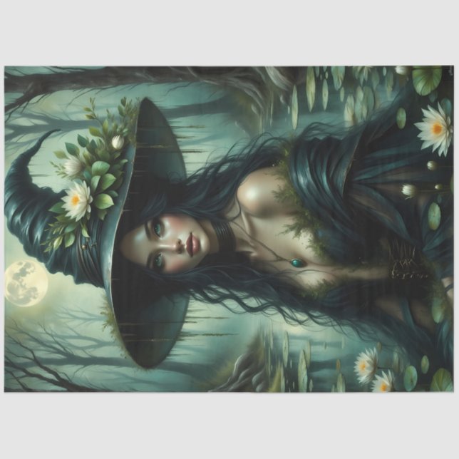 Papier Mousseline Sorcière de marais Lune avec nappes d'eau et Encha (Recto)