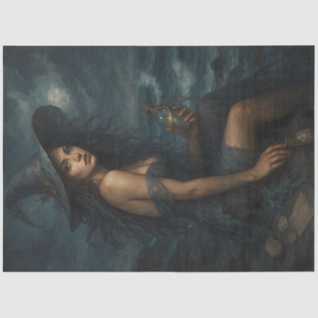 Papier Mousseline Sorcière de mer orageuse avec potion Découpage fon (Recto)