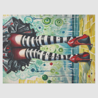 Papier Mousseline Sorcière élégante - Talons rubis - Bas rayés