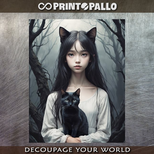 Papier Mousseline Sorcière furry asiatique avec chat noir (Créateur téléchargé)