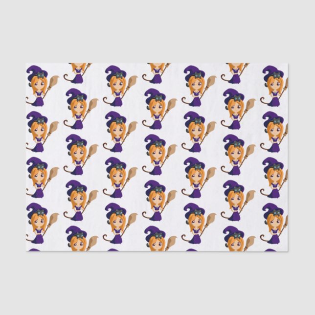 Papier Mousseline Sorcière mignonne en Casquette violet Motif Hallow (Recto)