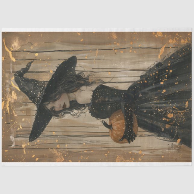 Papier Mousseline Sorcière tenant une page de découpage Citrouille (Recto)