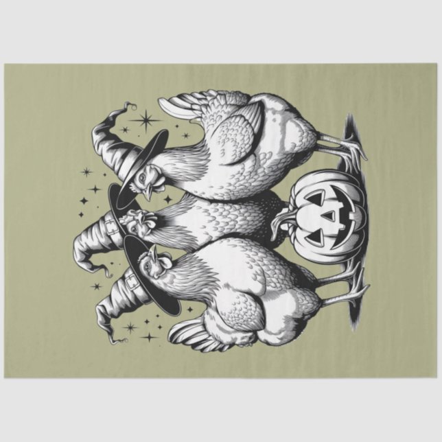 Papier Mousseline Sorcières de poulet drôle Halloween sorcière Vinta (Recto)