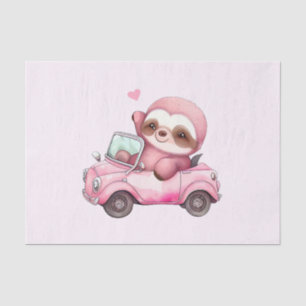Papier Mousseline Sourire rose Sloth conduisant une convertible