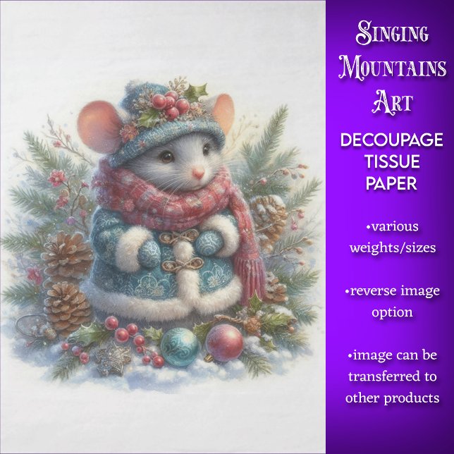 Papier Mousseline Souris de Noël en bois rustique découpage (Créateur téléchargé)